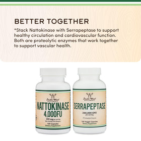 Double Wood Supplements Nattokinase 2000 FU 120 capsules avec étiquette détaillée
