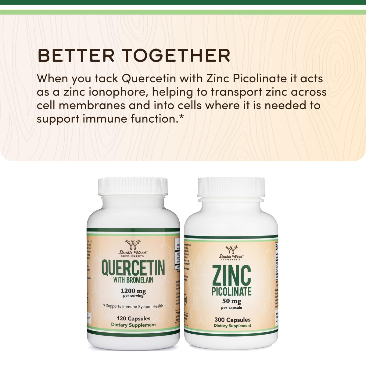 Double Wood Supplements Quercétine avec Bromélaïne 1000mg étiquette de côté