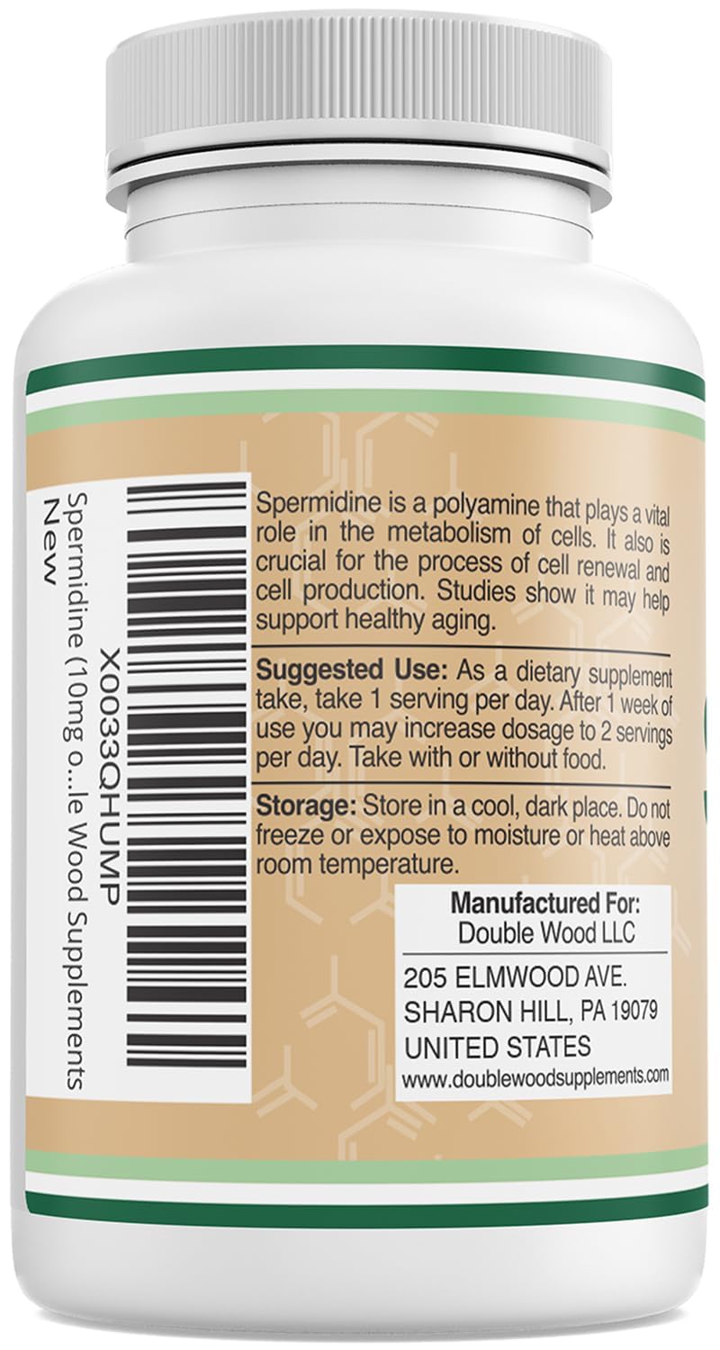 Double Wood Supplements Spermidine 10mg 120 capsules avec étiquette détaillée