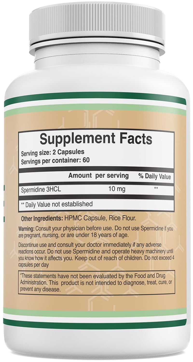 Double Wood Supplements Spermidine 10mg 120 capsules sur fond blanc