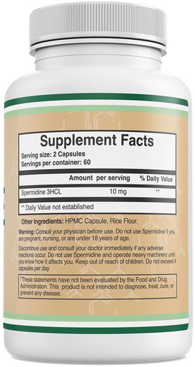 Double Wood Supplements Spermidine 10mg 120 capsules sur fond blanc