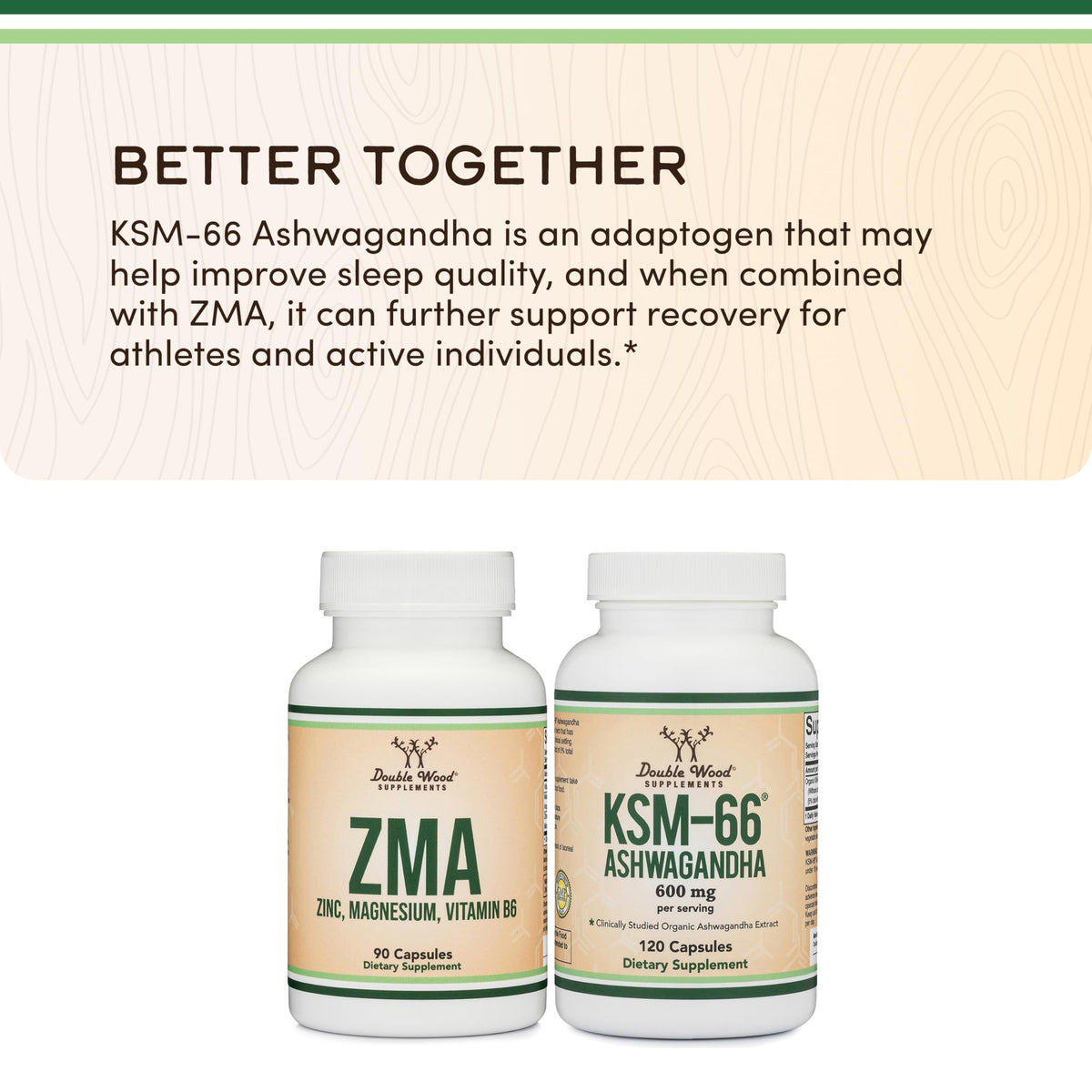 Double Wood ZMA Zinc, Magnésium et B6 90 capsules, vue de côté