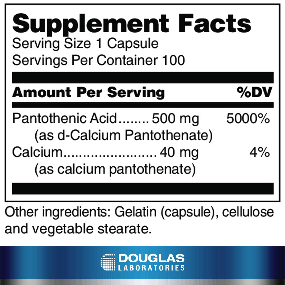 Douglas Laboratories Acide Pantothénique 500 mg 100 Capsules dosage