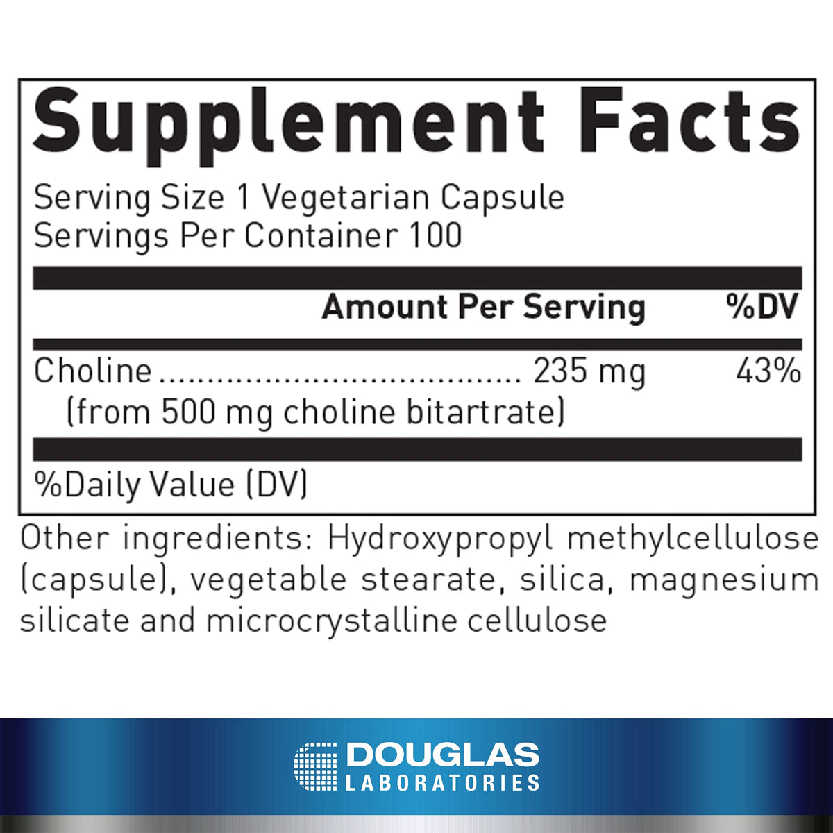 Douglas Laboratories Choline Bitartrate 100 capsules flacon arrière