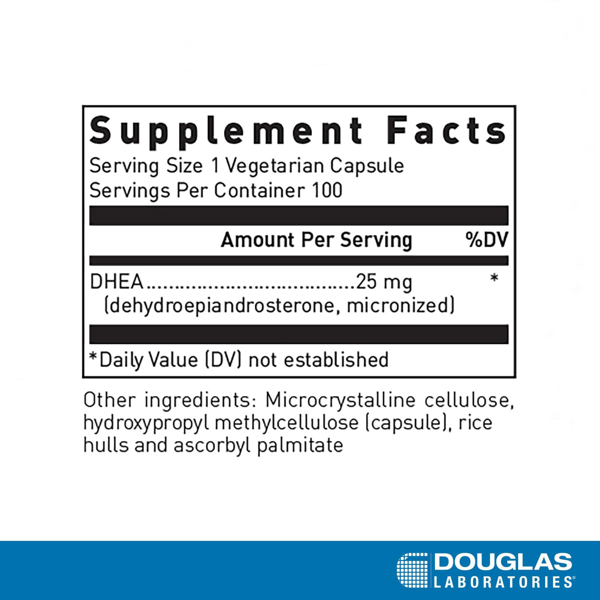 Douglas Laboratories DHEA 25 mg Capsules, 100 Végétales, emballage