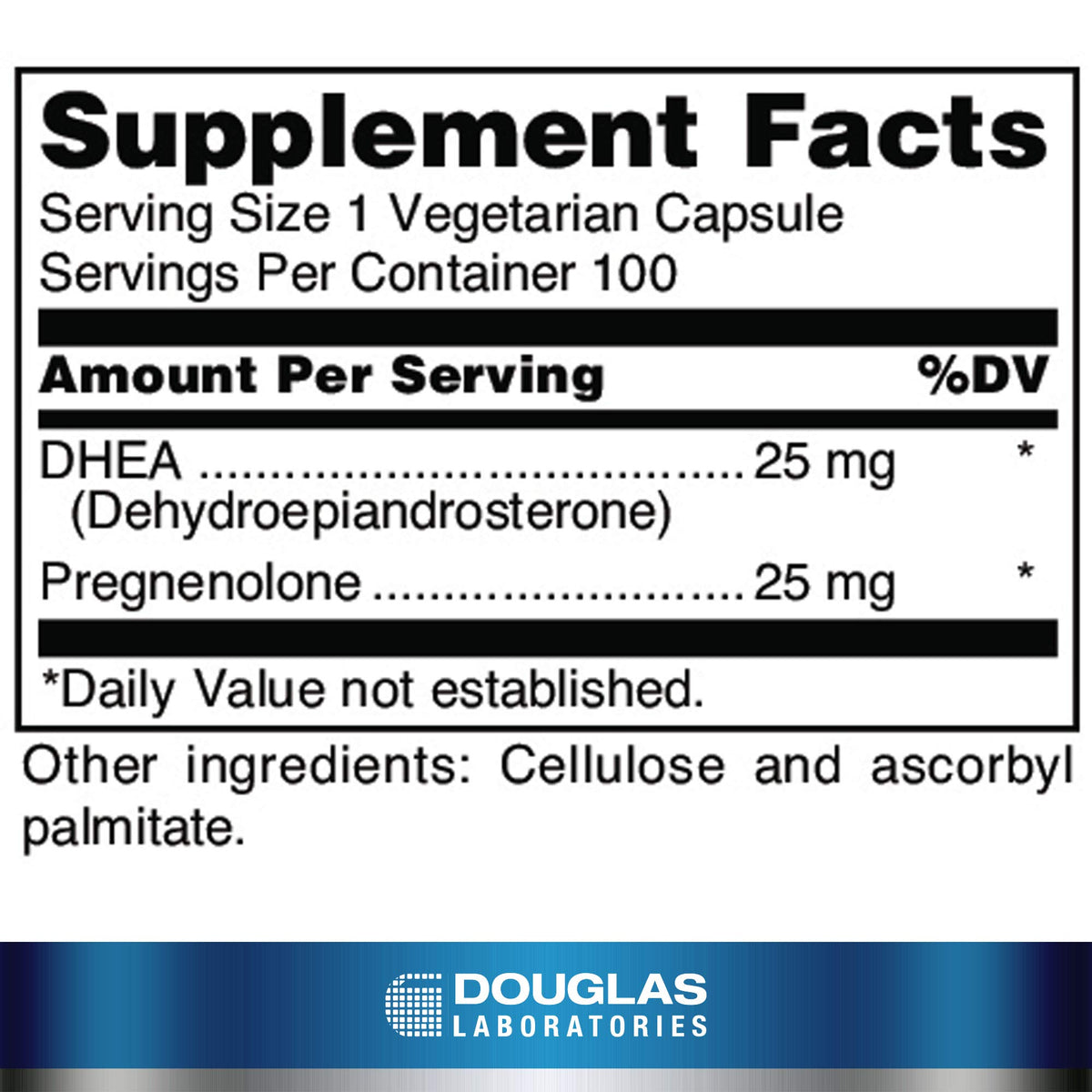 Douglas Laboratories DHEA Plus 100 capsules arrière avec informations nutritionnelles