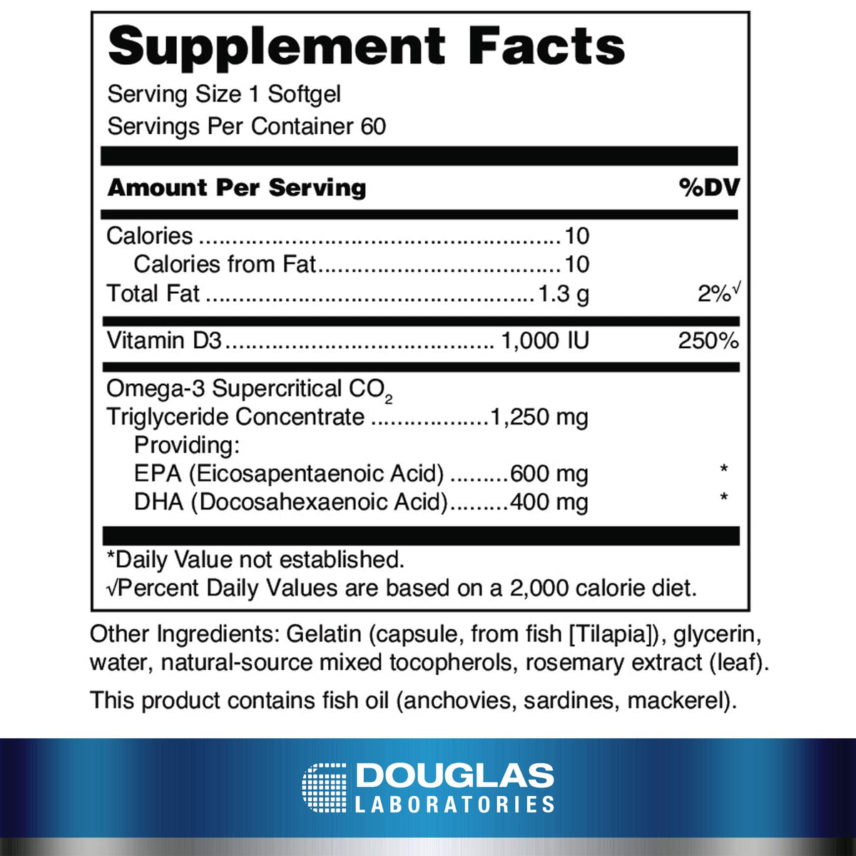 Douglas Laboratories Huile de Poisson EPA/DHA Plus D gélules arrière