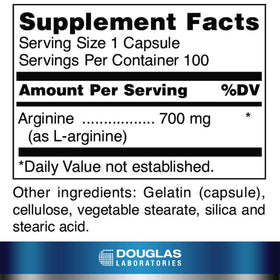 Douglas Laboratories L-Arginine 100 capsules avec étiquette visible