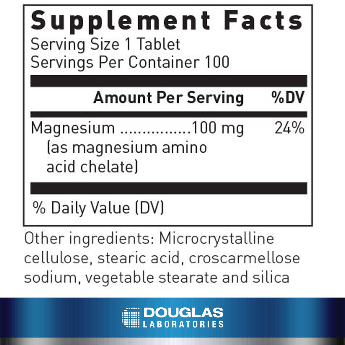 Douglas Laboratories Magnésium Chélaté 100 comprimés - dos de l'emballage
