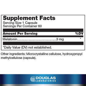 Douglas Laboratories Mélatonine 3 mg 60 Capsules arrière avec informations