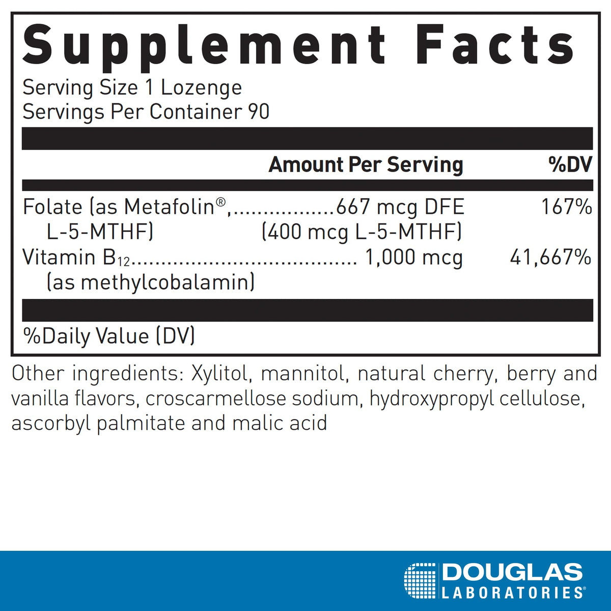 Douglas Laboratories Methyl B12 Plus emballage avec description