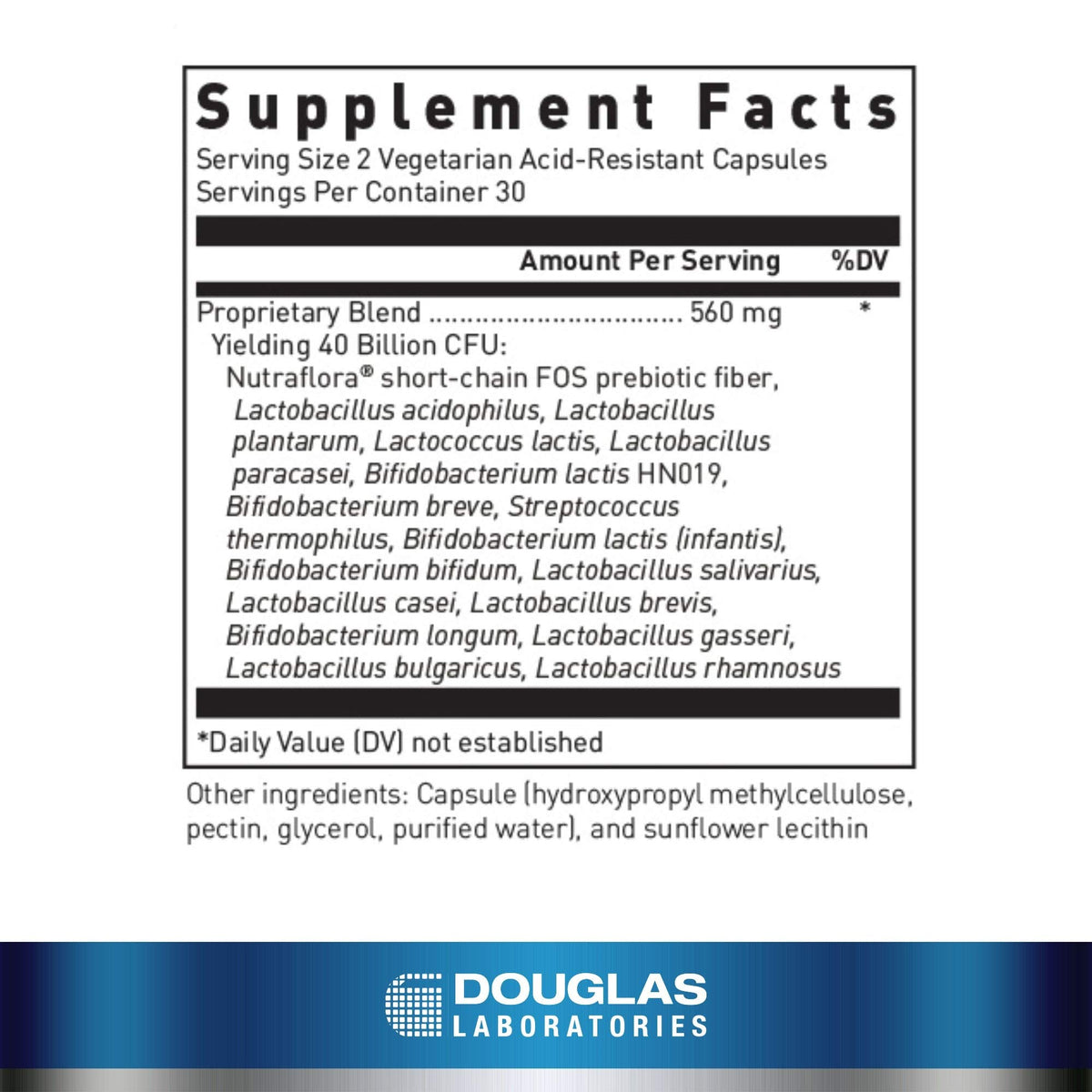 Douglas Laboratories Multi-Probiotic 40 Milliards 60 Capsules Végétariennes vue arrière