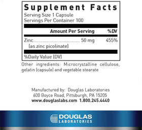 Douglas Laboratories Zinc Picolinate 50 mg 100 Capsules, vue arrière
