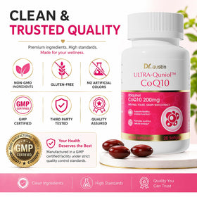 DR.AUSTIN CoQ10 Ubiquinol 200mg gélules au milieu de fruits