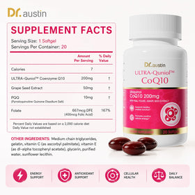 DR.AUSTIN CoQ10 Ubiquinol 200mg gélules avec label détaillé