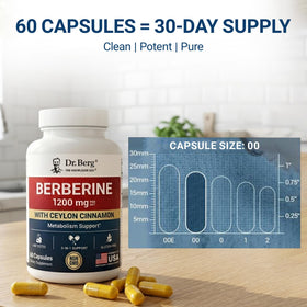 Dr. Berg Berbérine 5-en-1 sur un fond de cuisine