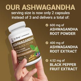 Dr. Berg capsules d'Ashwagandha 1000mg avec étiquette détaillée