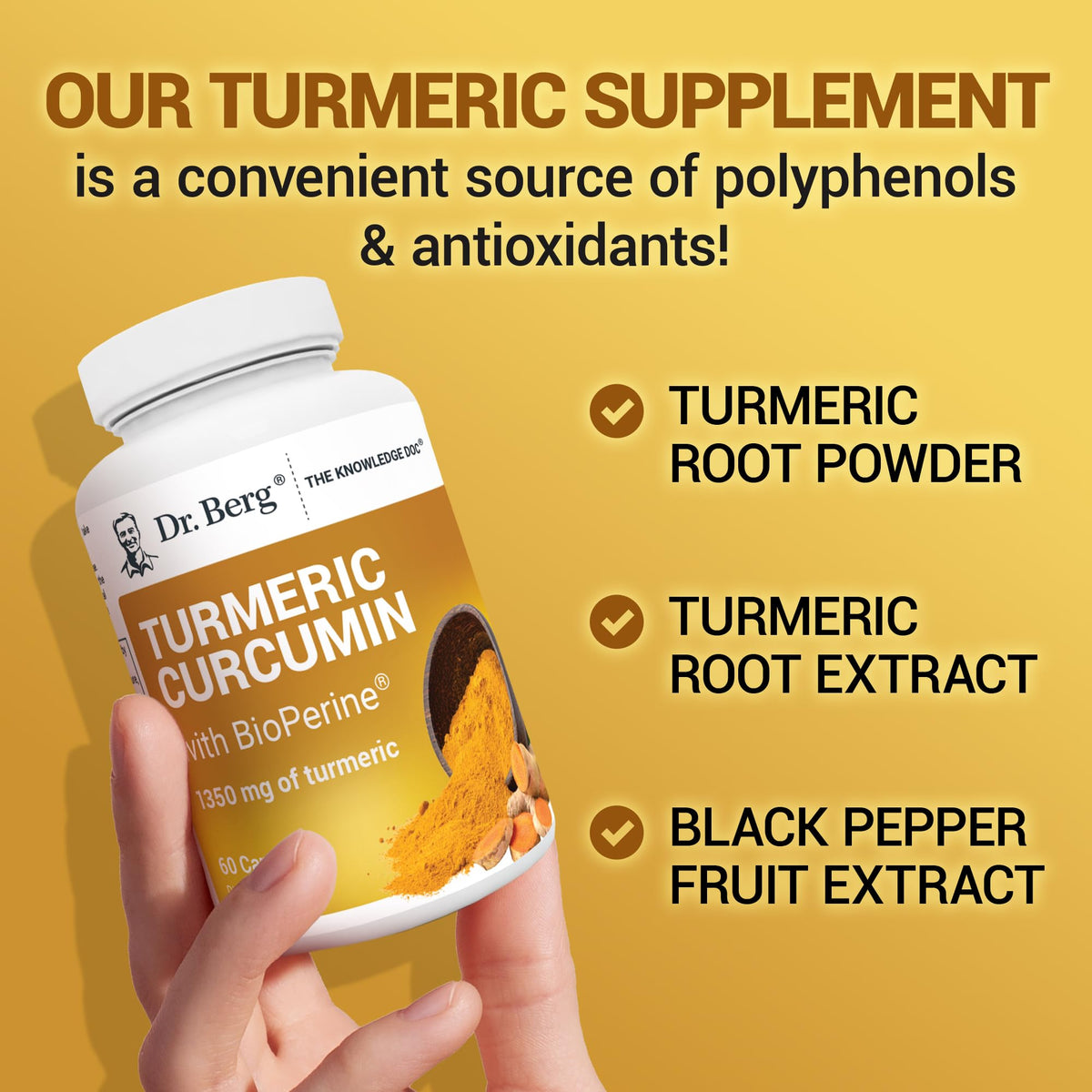 Dr. Berg Complément Alimentaire Curcuma 1350 mg, mise en situation sur une table de cuisine