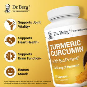 Dr. Berg Complément Alimentaire Curcuma 1350 mg, vue arrière de l'emballage
