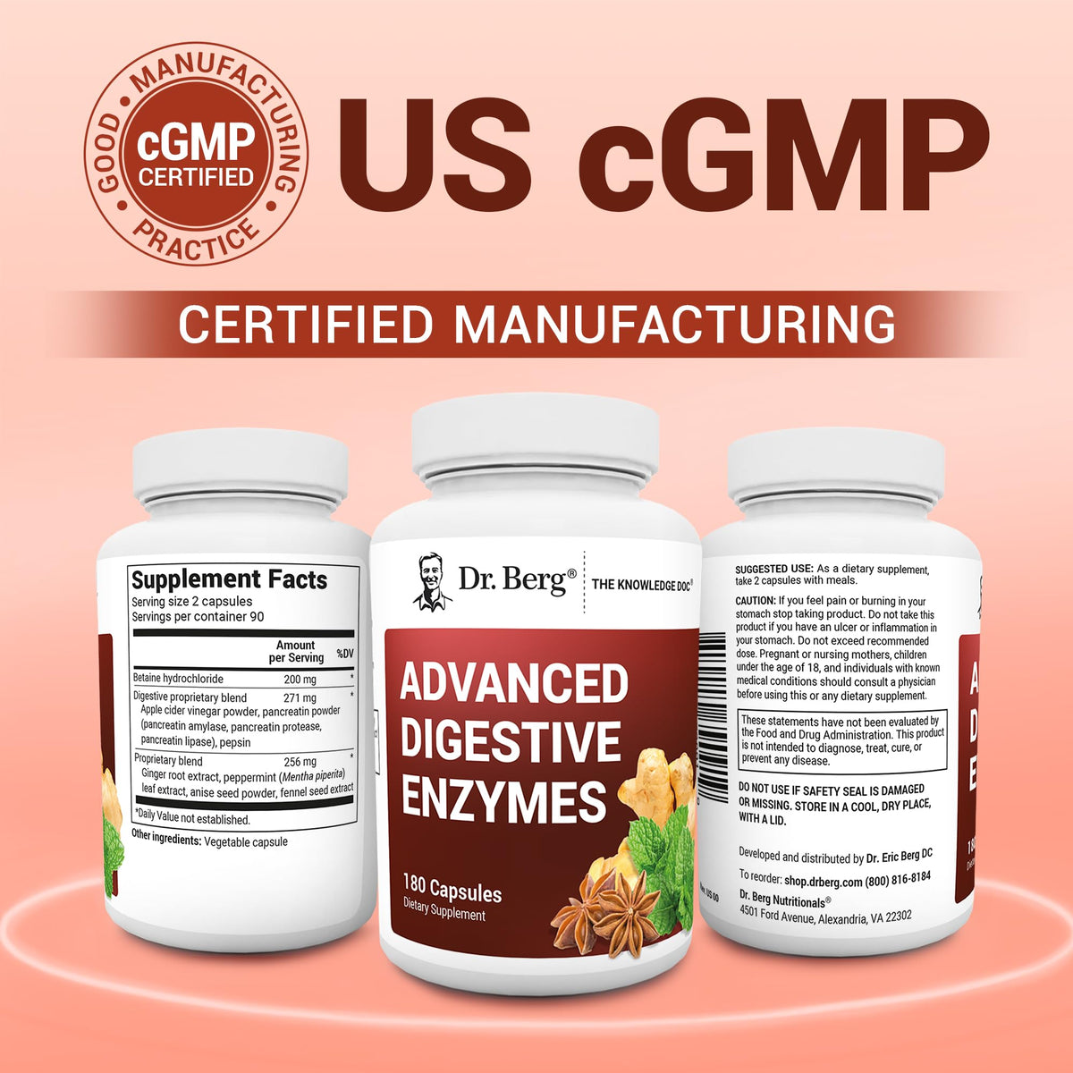 Dr. Berg Enzymes Avancées 180 capsules ouvertes