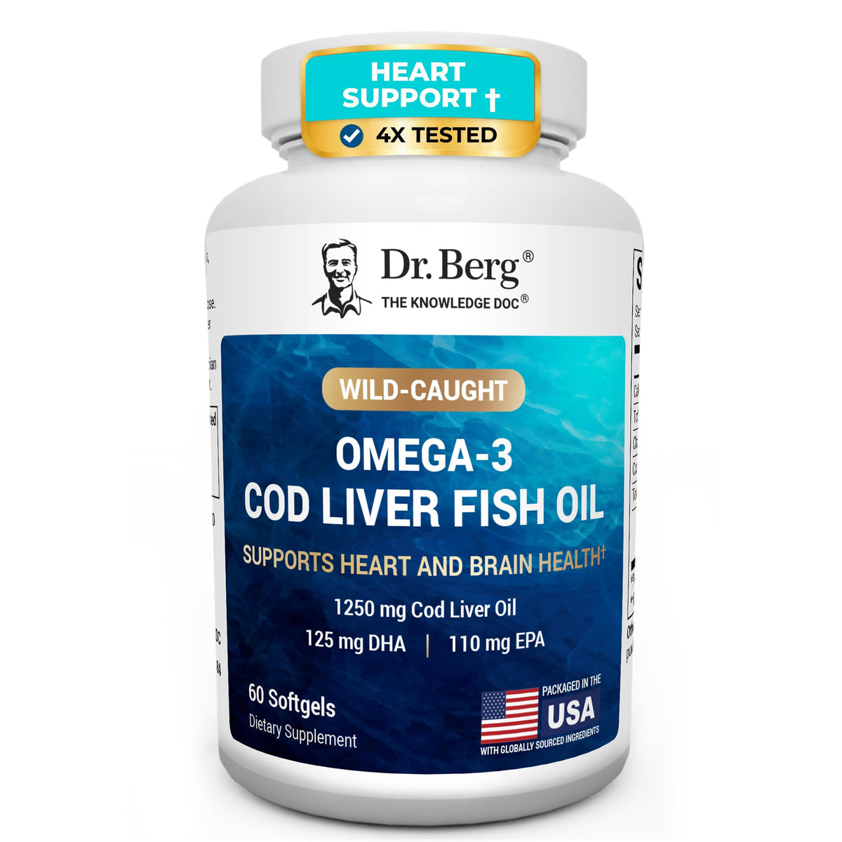 Dr. Berg Huile de Foie de Morue Omega-3 60 gélules, vue de face