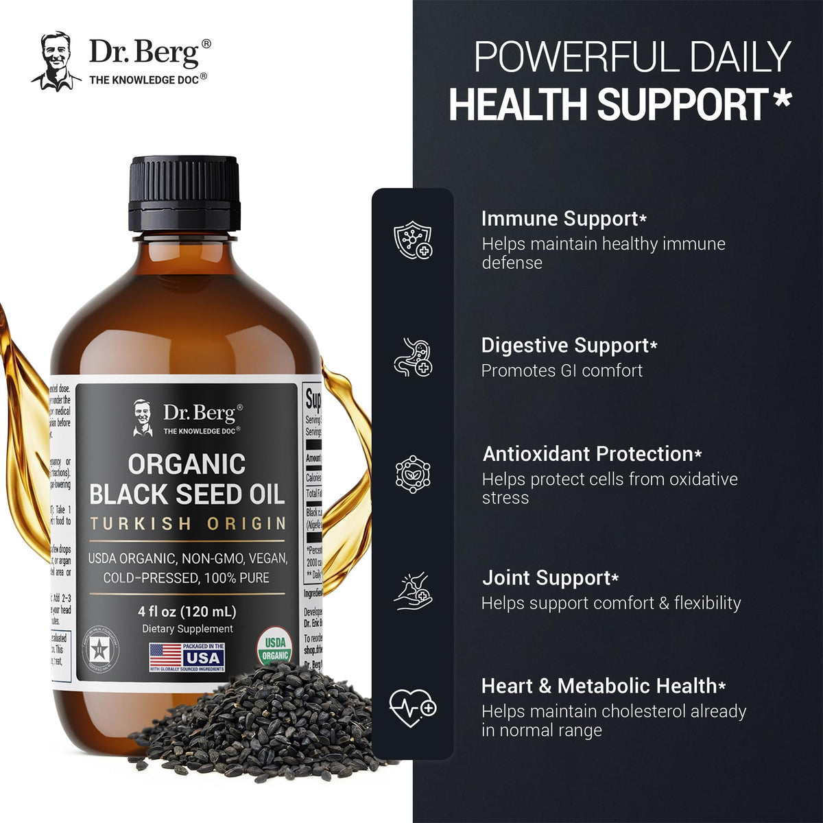 Dr. Berg Huile de Graines Noires 120 ml avec cuillère