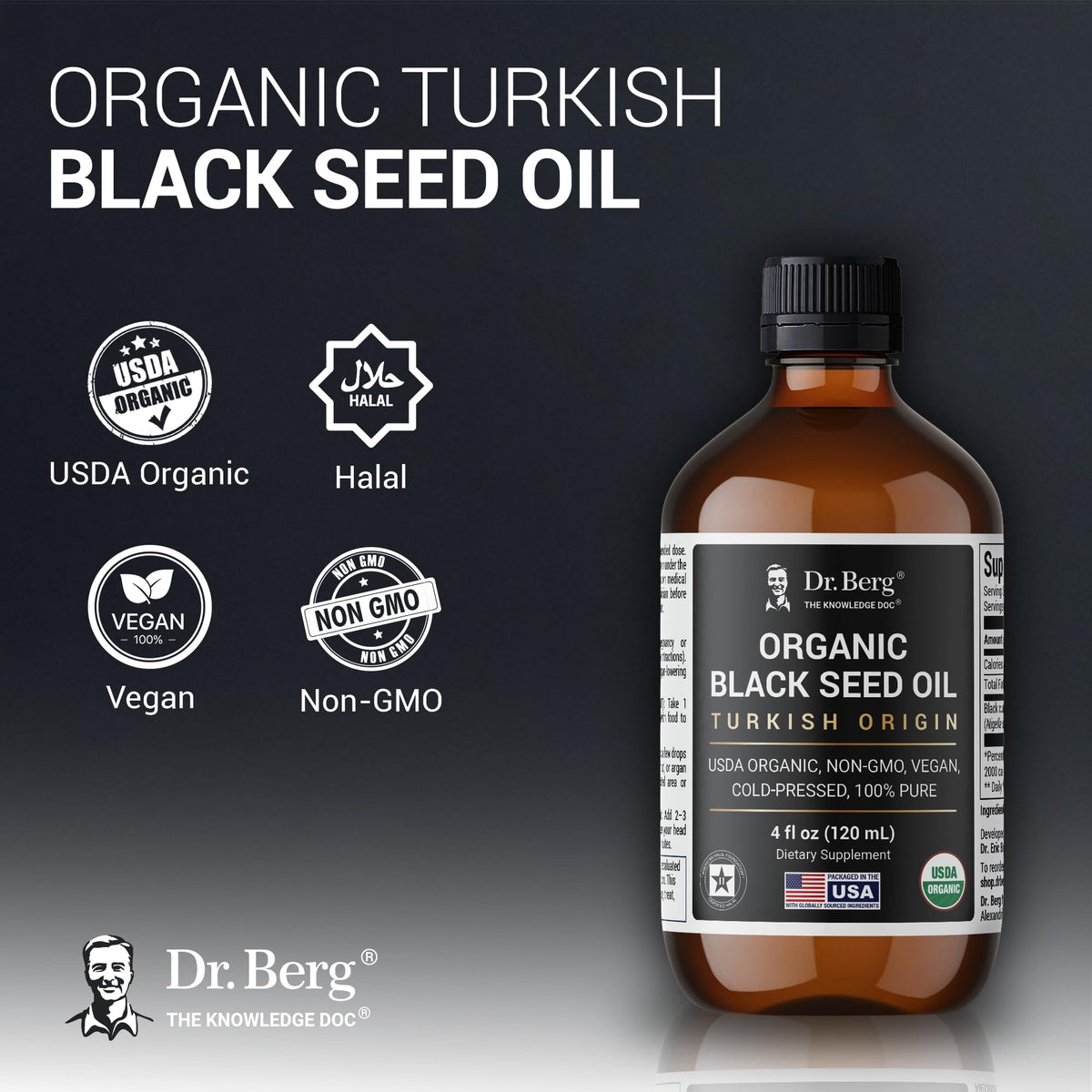 Dr. Berg Huile de Graines Noires 120 ml étiquette et détails