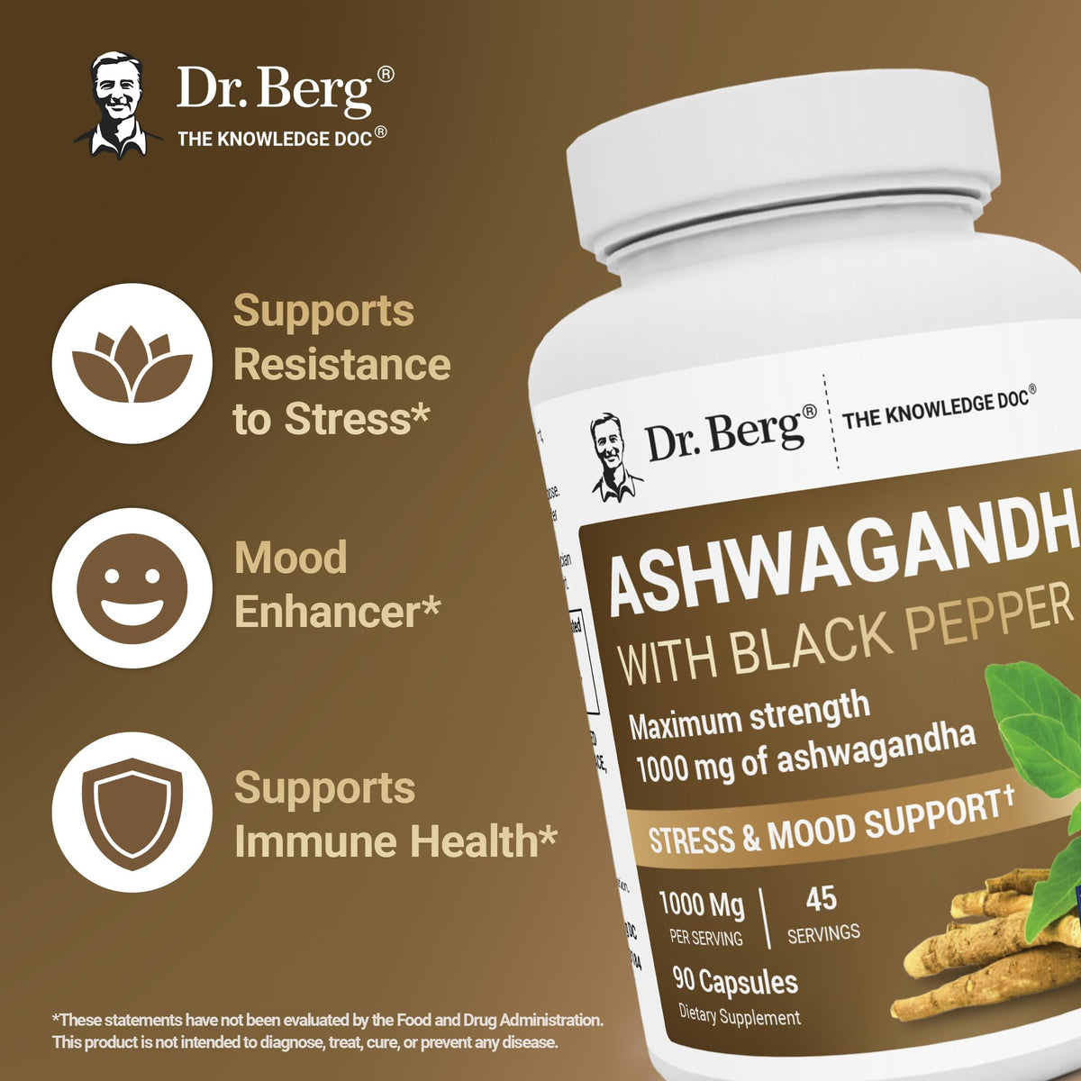 Dr. Berg Nutritionals capsules d'Ashwagandha 1000mg vue arrière