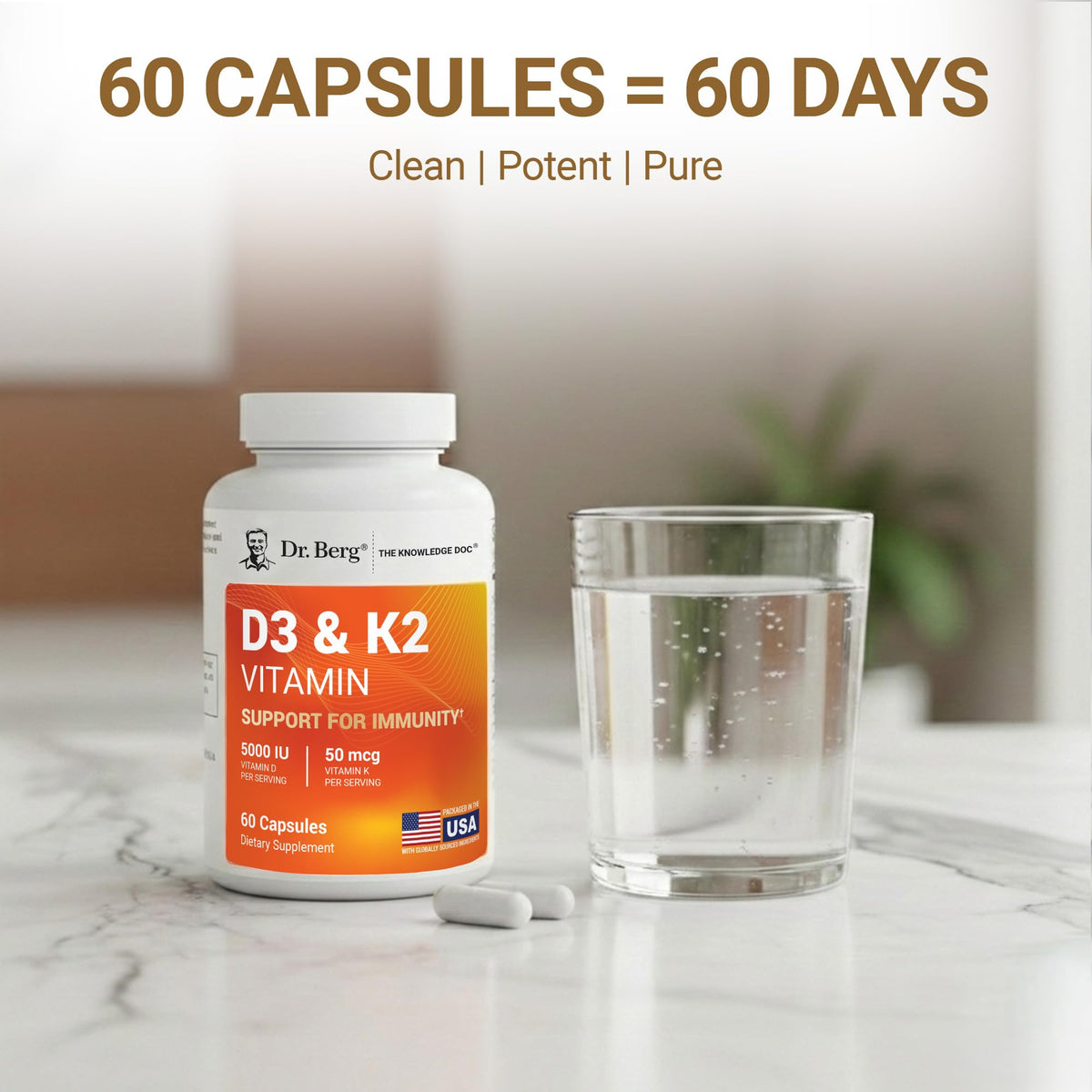 Dr. Berg Nutritionals Complément D3 K2 sur fond neutre