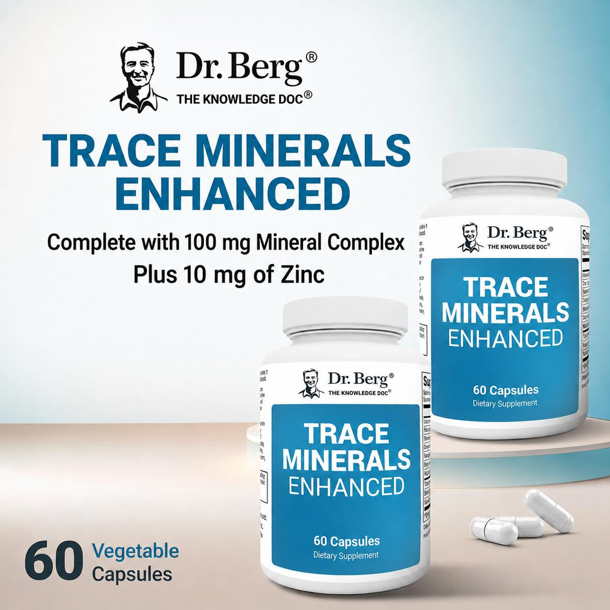 Dr. Berg Nutritionals complexe minéral 100 mg capsules sur une table
