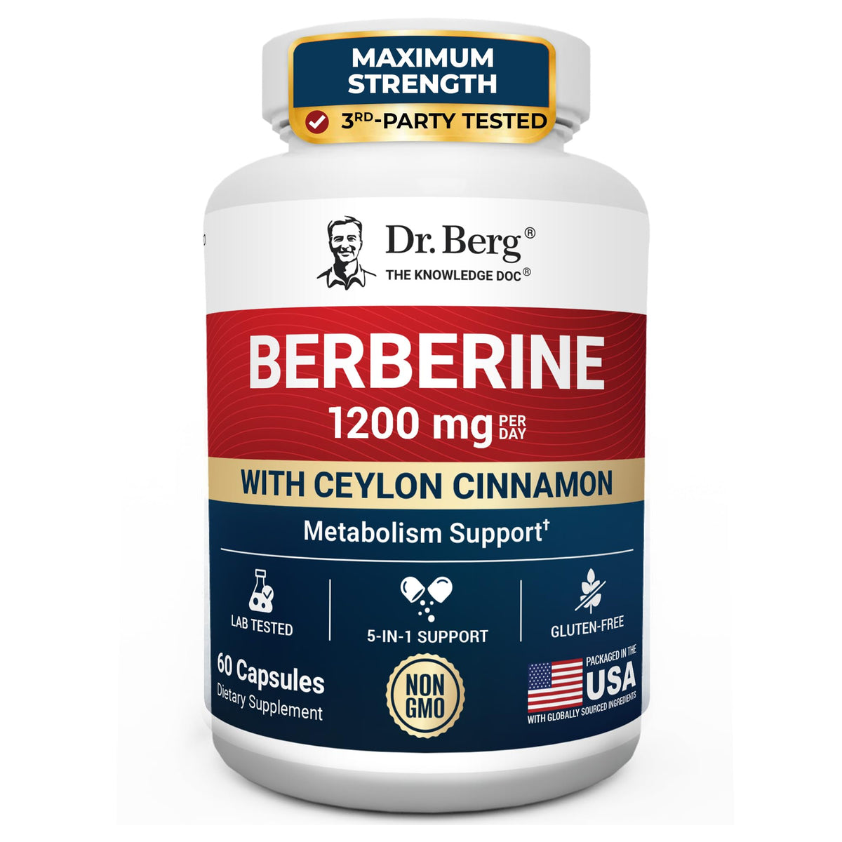 Dr. Berg Nutritionals Formule de Berbérine 5-en-1 60 capsules vue de face