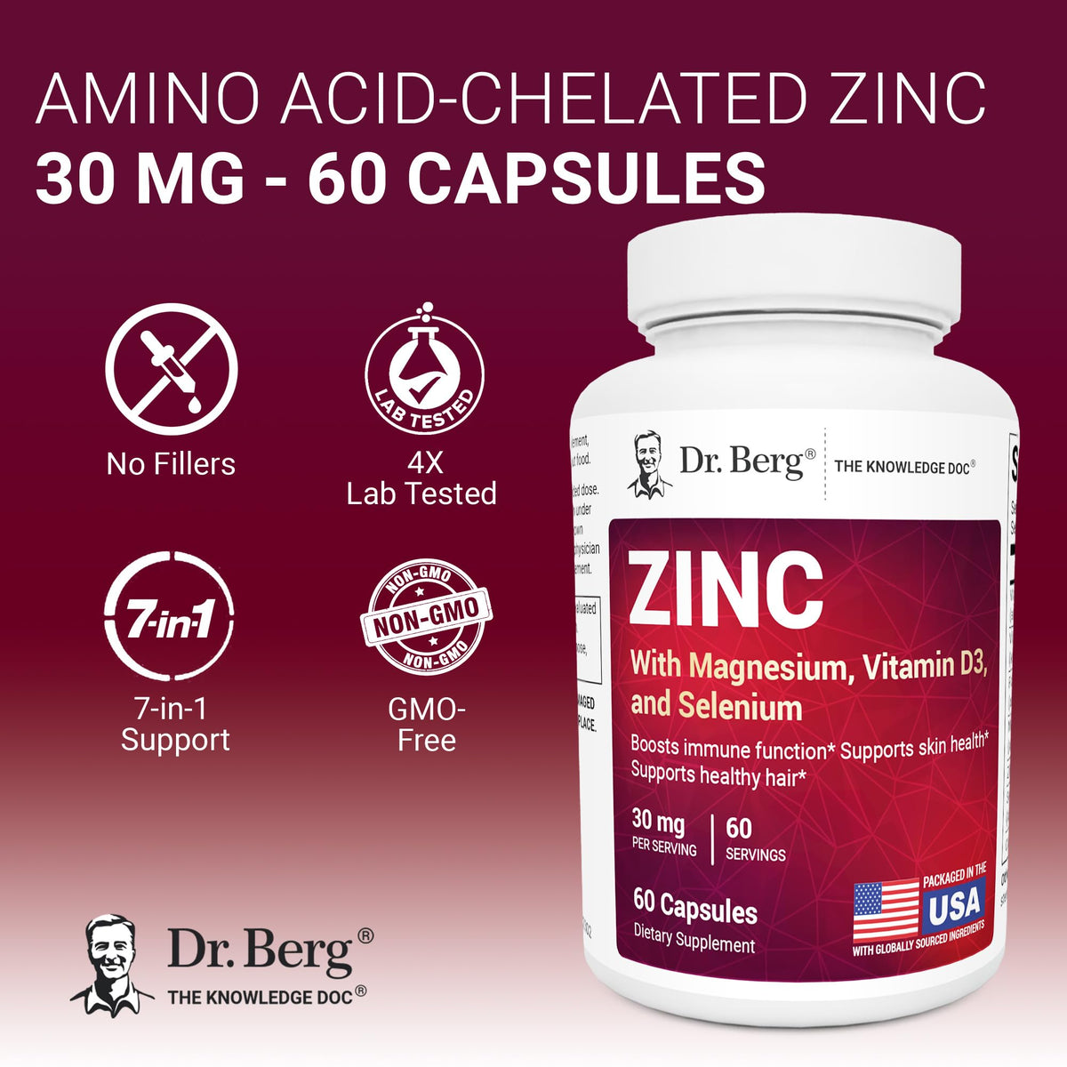 Dr. Berg Zinc 30 mg 60 capsules avec étiquette