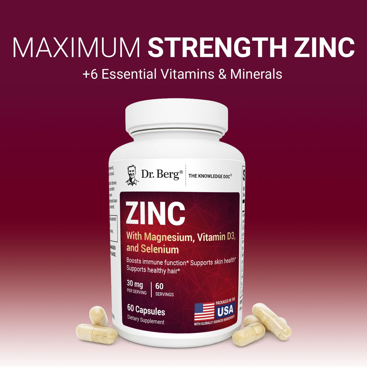 Dr. Berg Zinc 30 mg 60 capsules ouvertes