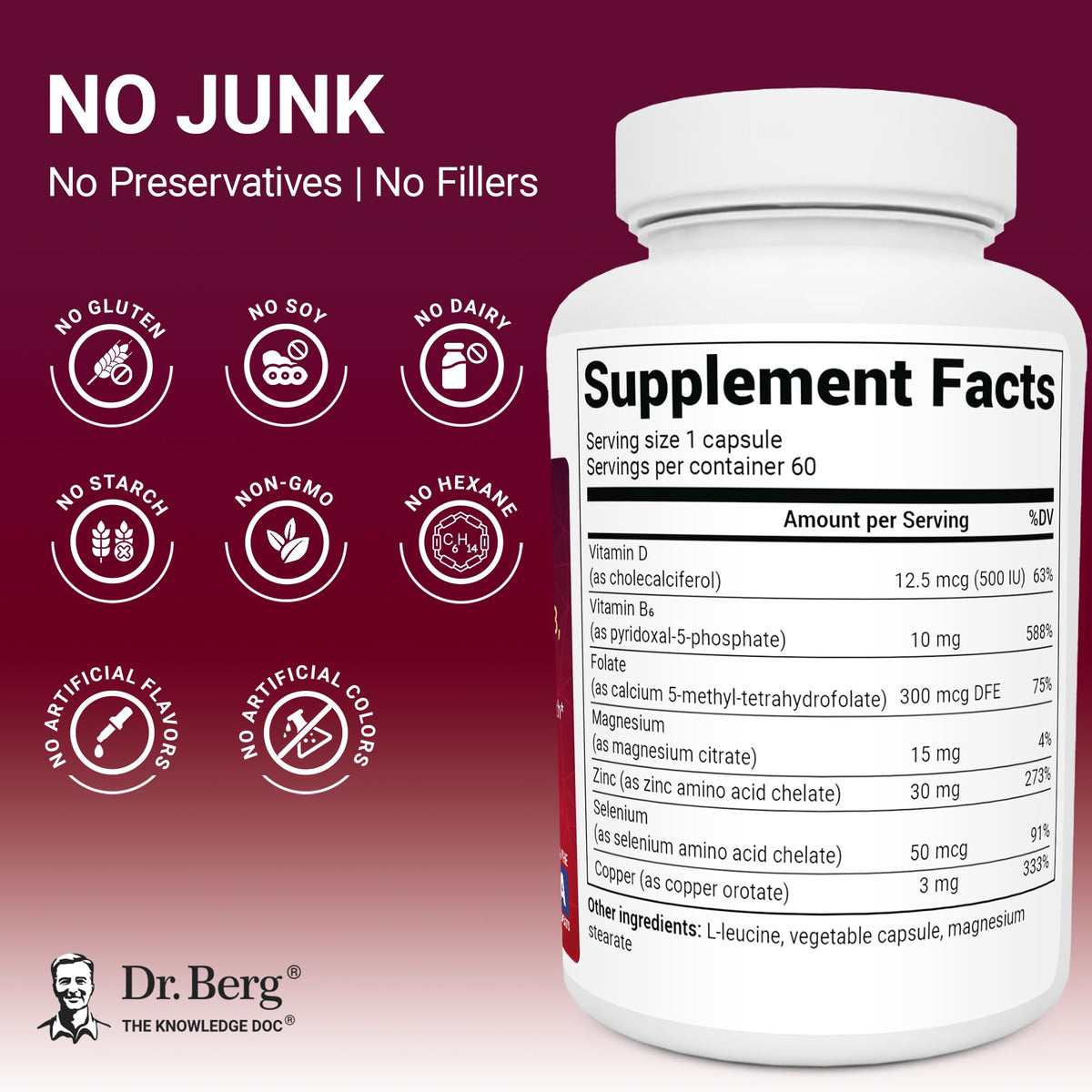 Dr. Berg Zinc 30 mg 60 capsules sur fond blanc