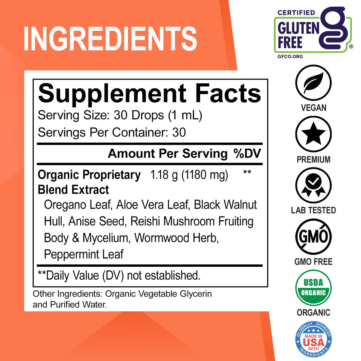 DR. BO Candi Cleanse 1180 mg Huile d'Origan sur une table