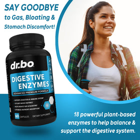 DR. BO Compléments Alimentaires Enzymes daily Végétales, bouteille ouverte avec capsules visibles
