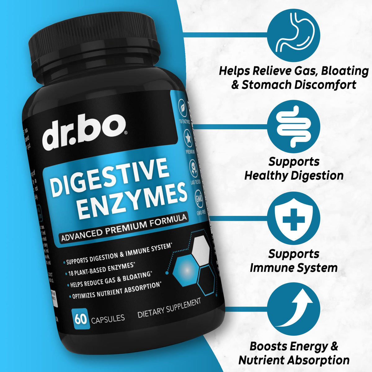 DR. BO Compléments Alimentaires Enzymes daily Végétales, vue arrière avec informations nutritionnelles