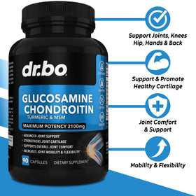 DR. BO Glucosamine Chondroïtine MSM 2100mg gélules sur une table