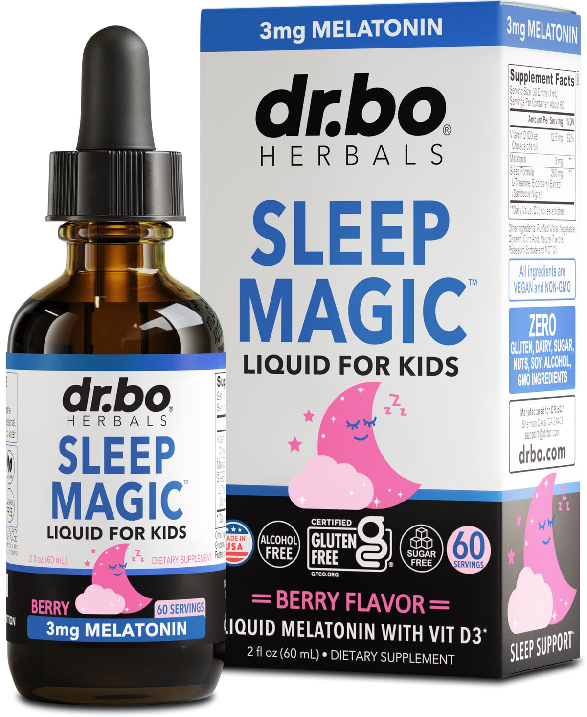 DR. BO Melatonine Liquide 3mg Saveur Baie - Flacon avant