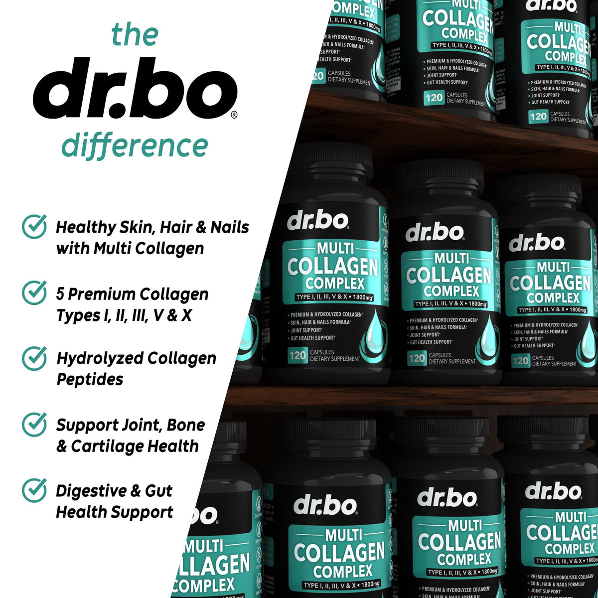 DR. BO Multi Collagen Peptides 120 Capsules - gélules à l'intérieur