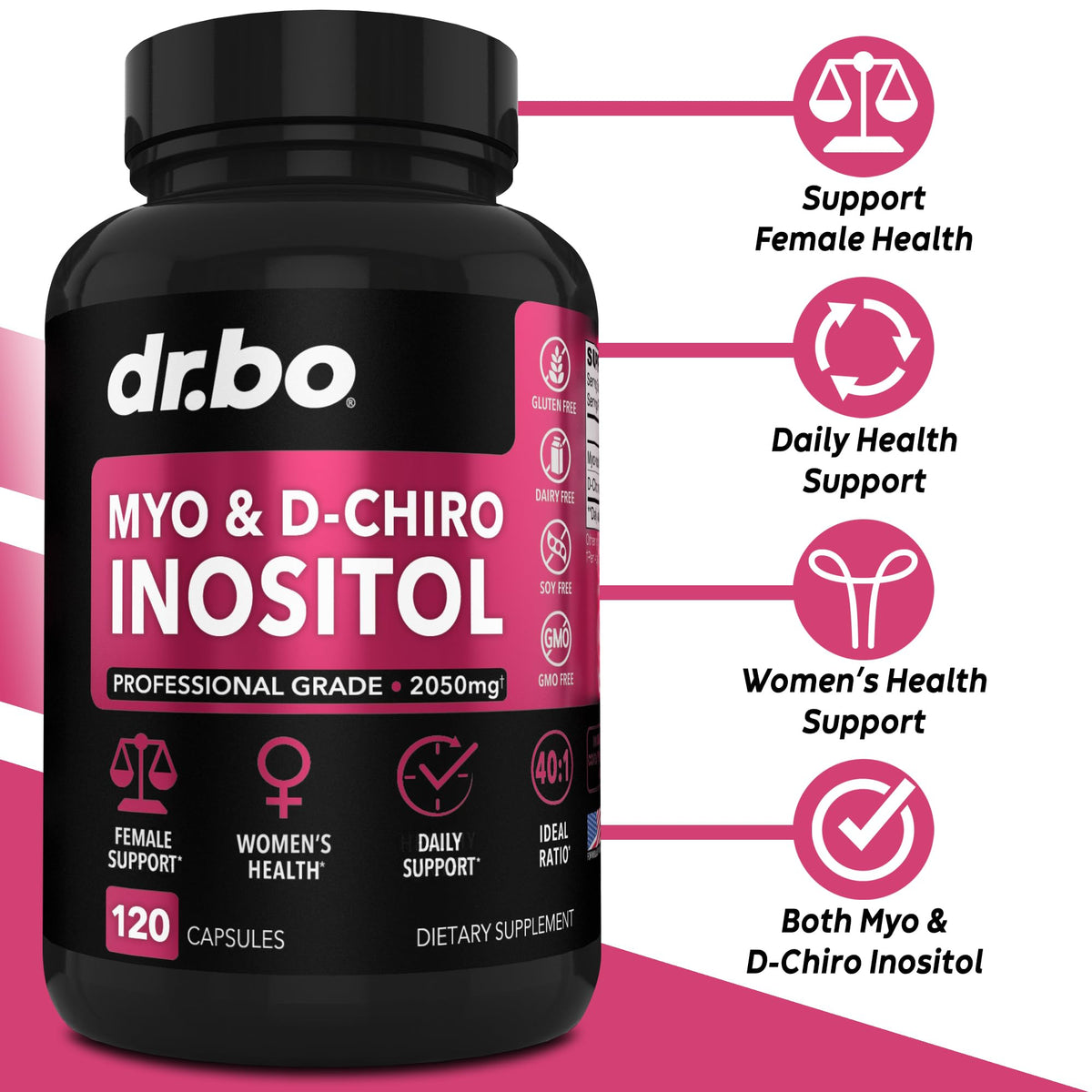 DR. BO Myo-Inositol & D-Chiro Inositol 2050mg supplement bottle