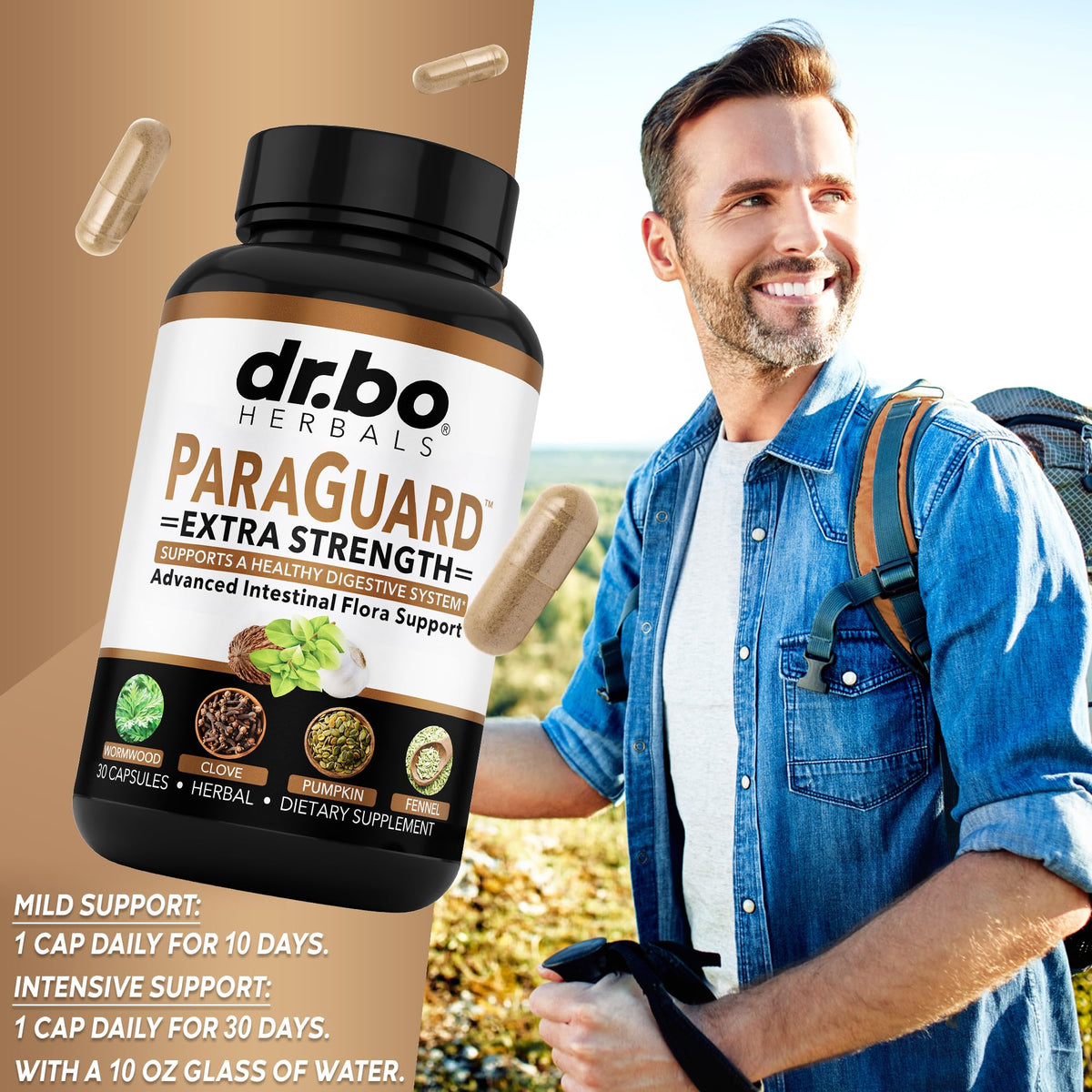 DR. BO ParaGuard Cleanse capsules avec verre d'eau