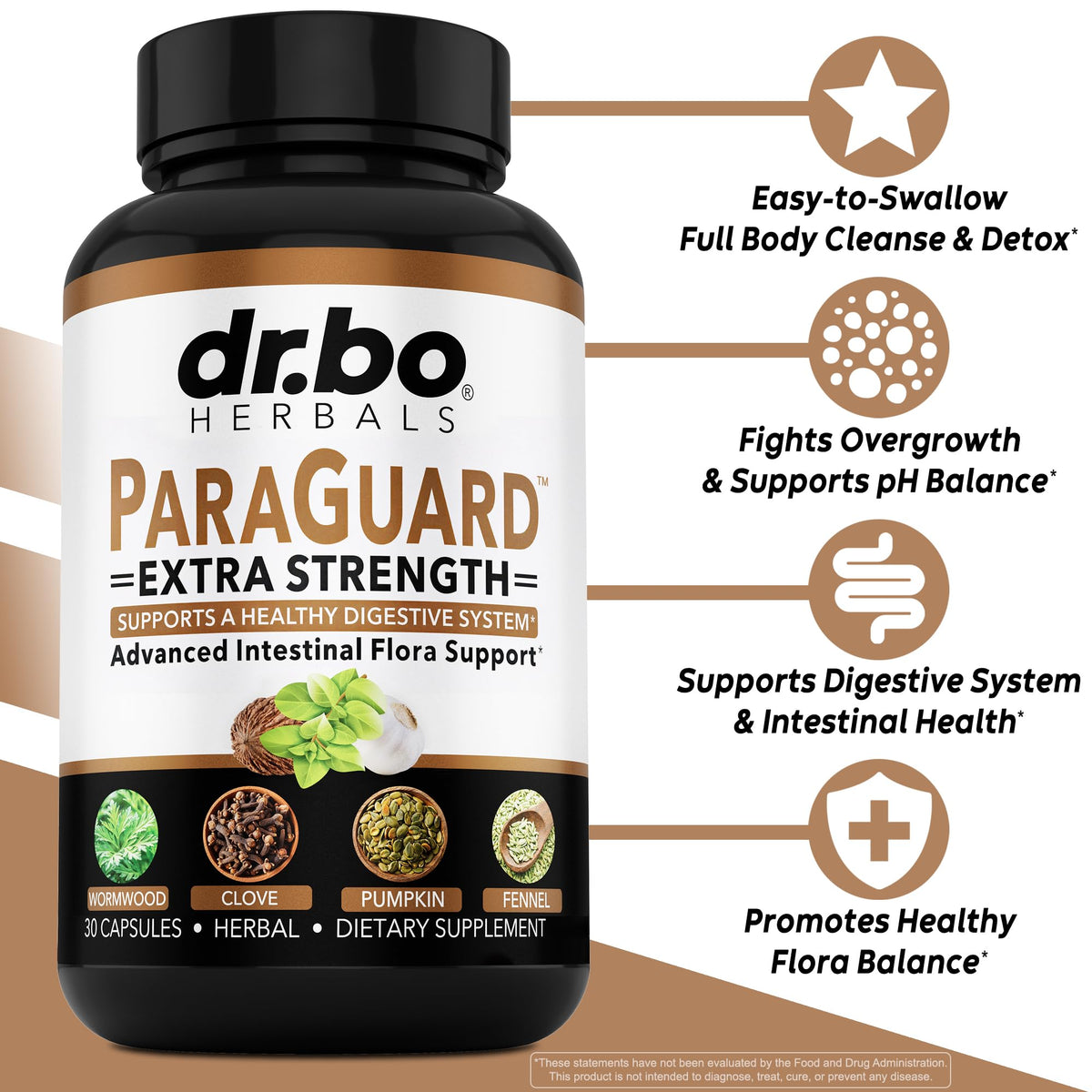 DR. BO ParaGuard Cleanse capsules sur fond blanc