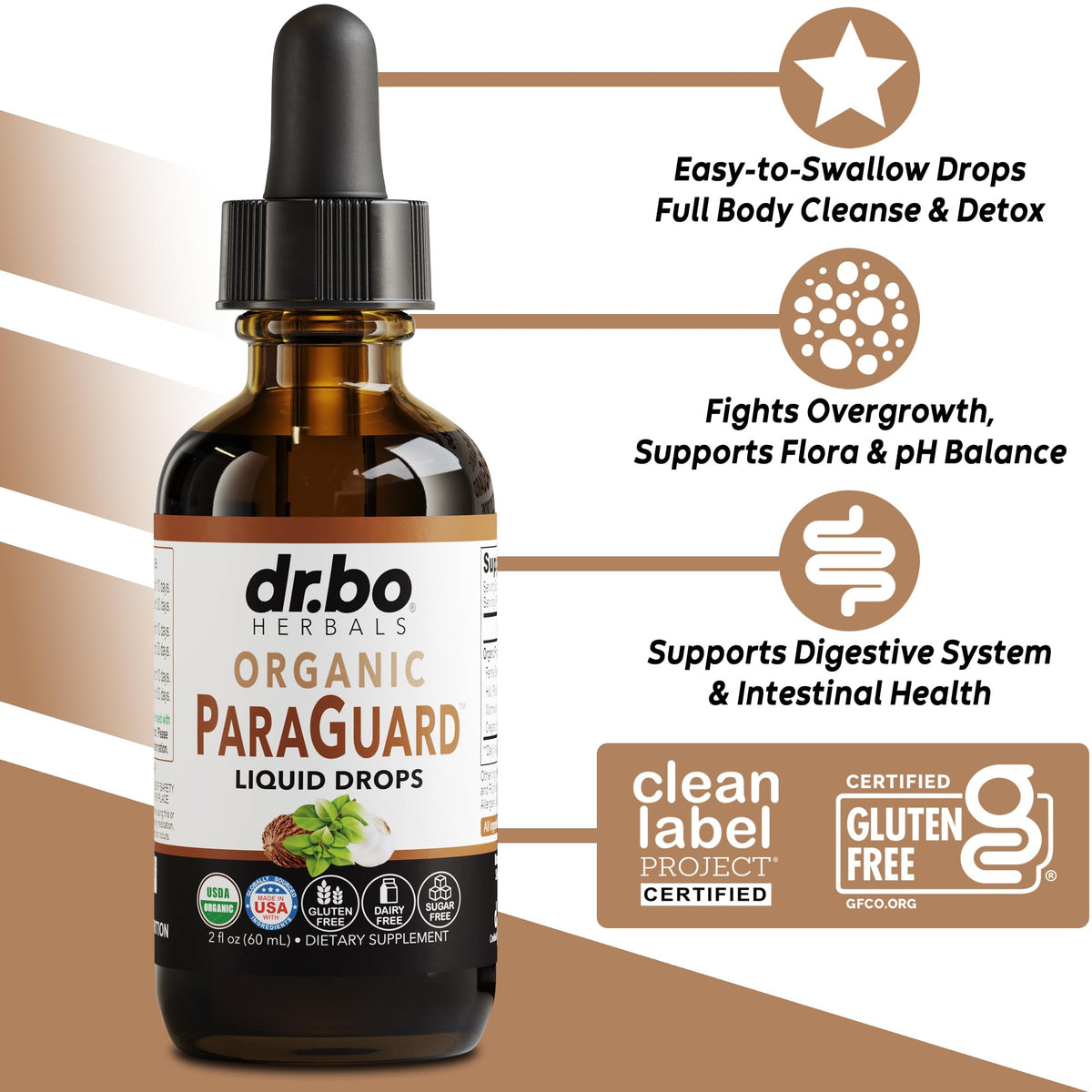 DR. BO ParaGuard Cleanse Liquide 60 ml vue arrière avec ingrédients