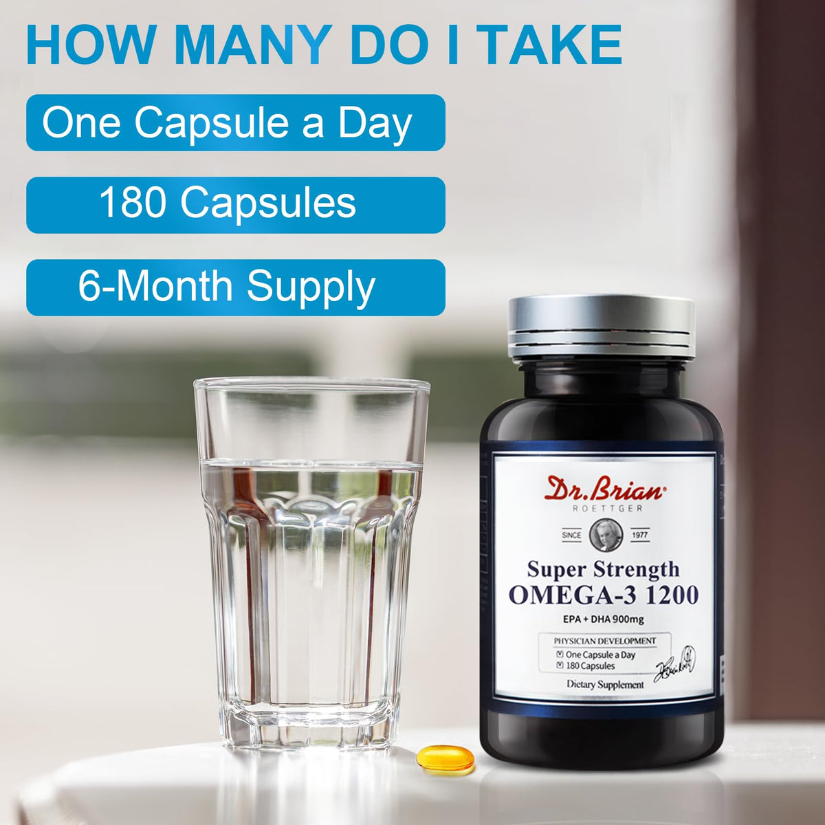 DR.BRIAN ROETTGER complément Omega 3, vue arrière du flacon