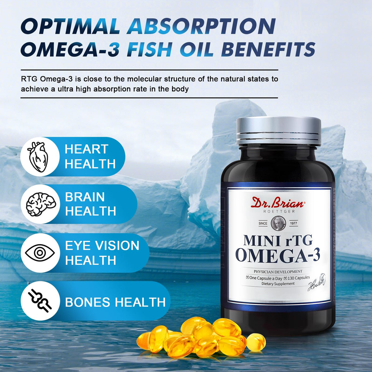 DR.BRIAN ROETTGER gélules d'huile de poisson Omega 3, vue de côté
