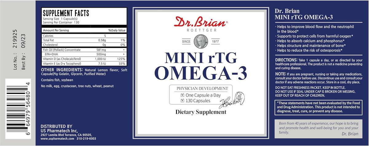 DR.BRIAN ROETTGER huile de poisson Omega 3, gélules avec étiquette