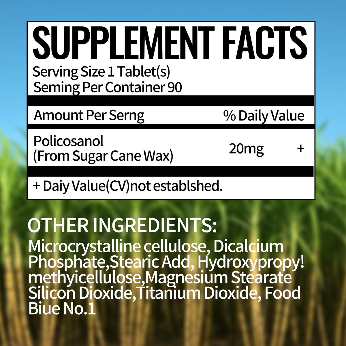 DR.BRIAN ROETTGER Policosanol 20mg étiquette avec ingrédients