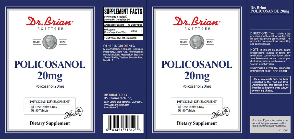 DR.BRIAN ROETTGER Policosanol 20mg tablette sur fond blanc