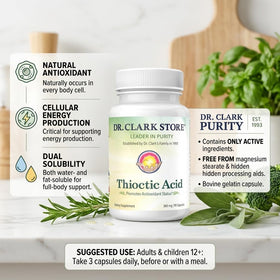 Dr Clark Acide Alpha Lipoïque 360 mg capsules sur fond blanc